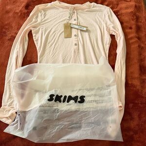SKIMS Light Pink Long Sleeve Henley Top